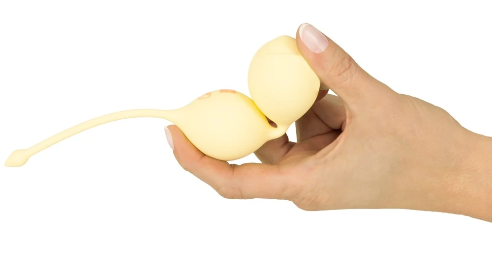 Cuties Love Balls Yellow, Liebeskugel-Duo mit schwingenden Innengewichten 84 g für intensives Beckenbodentraining diskret und komfortabel Cuties