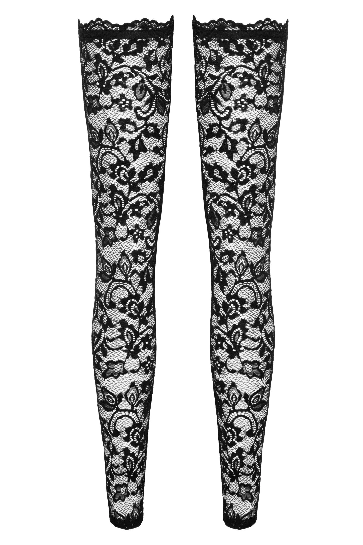 F327 Spitzenstrümpfe Elegante schwarze Spitzenstrümpfe mit Blumenmuster und verstärktem Silikonband-perfekter Sitz und stilvolle Eleganz