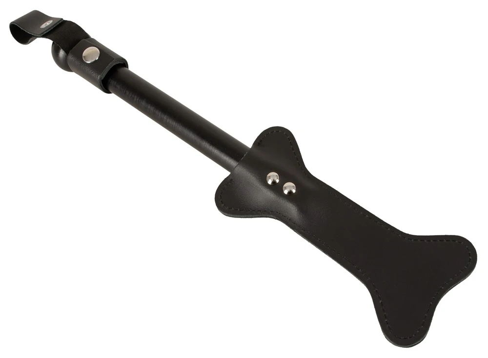 Le Paddel Hundeknochen, Leder Spanking Paddel Knochen-Design mit Holzgriff robust doppellagig vernietet abnehmbare Lederschlaufe BDSM ZADO