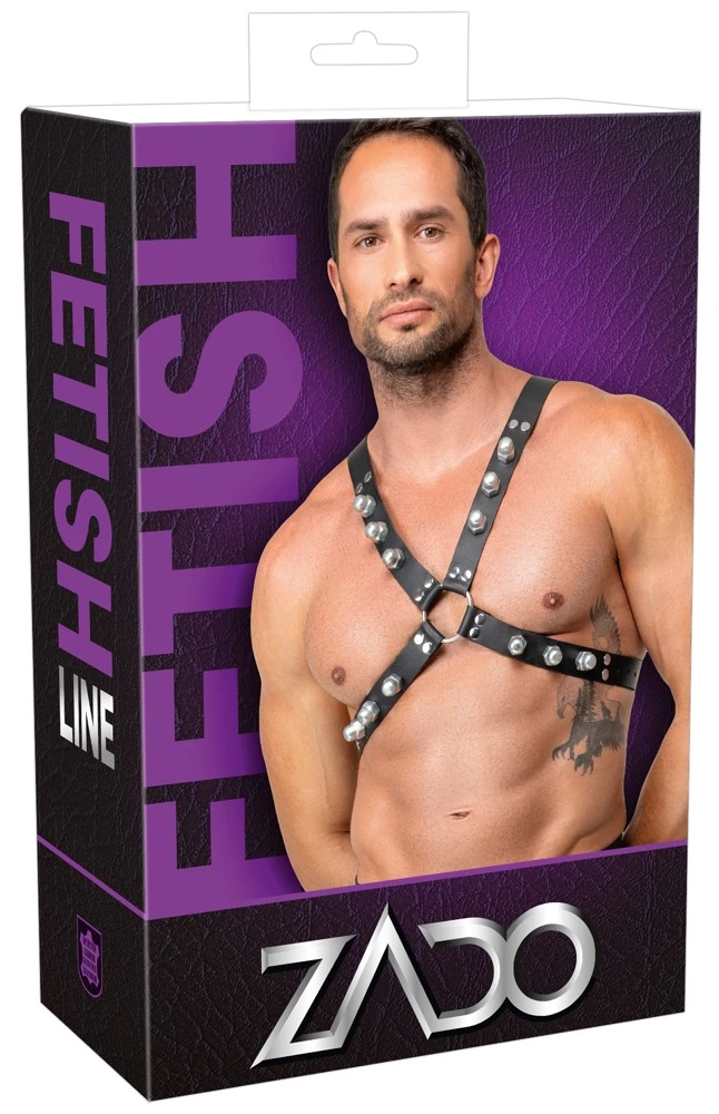 Le Herren Harness, ZADO X-Brustharness Leder schwarz mit Nieten Schnallen verstellbar robust markant starkes Design mit perfektem Sitz