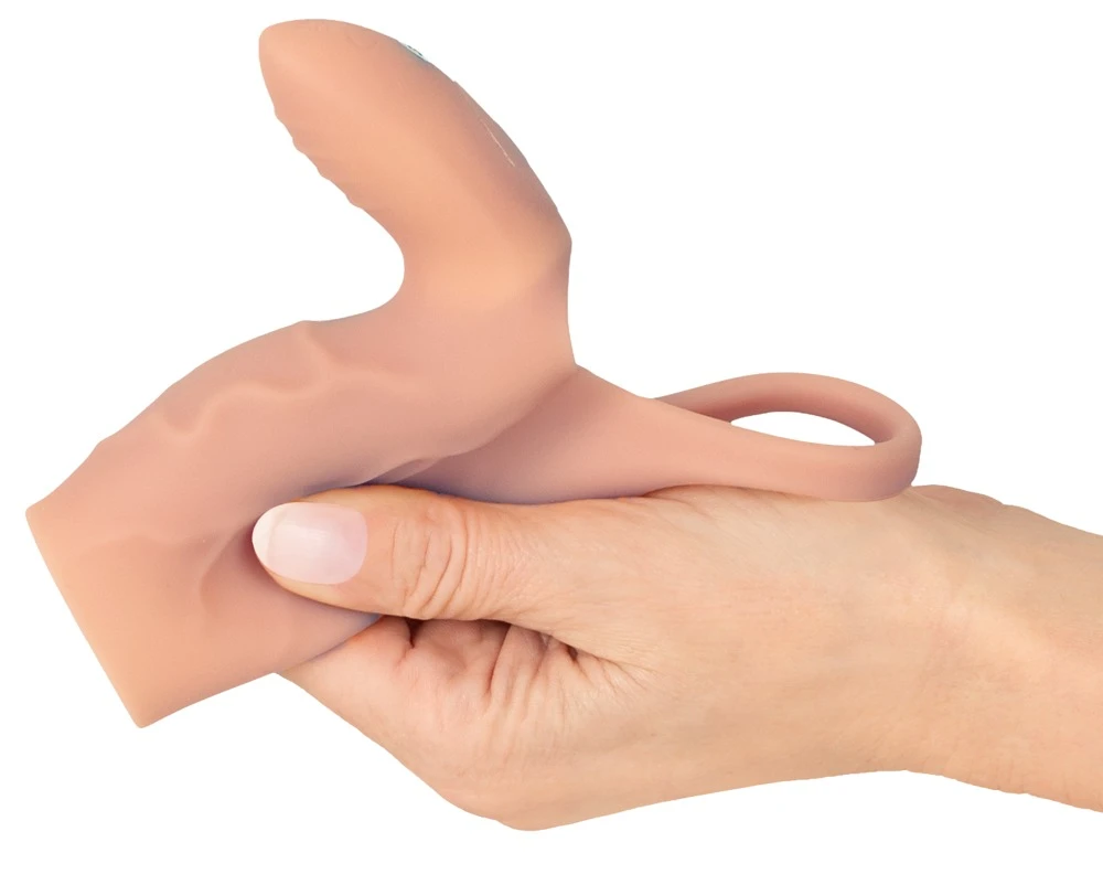 Realistixxx Real Sleeve Clit S, Vibro Penismanschette mit Hodenring und Klitoris Stimulator, 2 leise Motoren, 10 Vibrationsmodi, verdickend für intensivere gemeinsame Höhepunkte