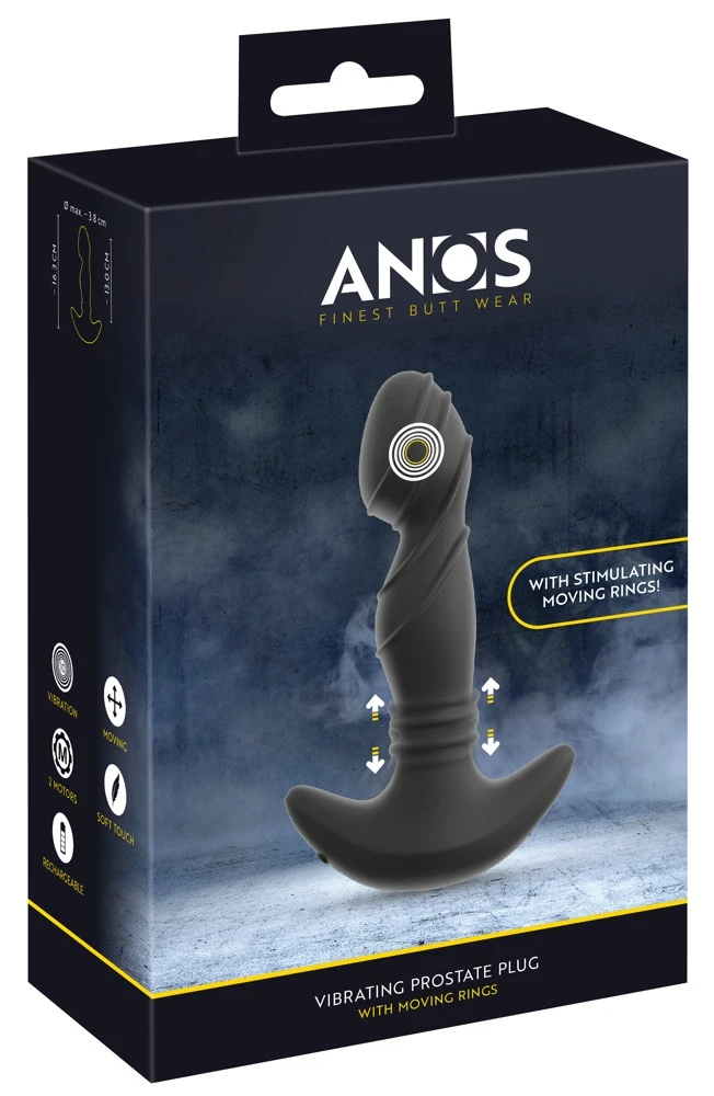 ANOS Moving Rings Butt Plug, ANOS Prostata-Vibrator mit 2 Motoren – intensiver P-Punkt- und Rimming-Genuss durch bewegliche Ringe, 10 Vibrationsmodi und reizstrukturierte Rillenspitze für anales Vergnügen der Extraklasse