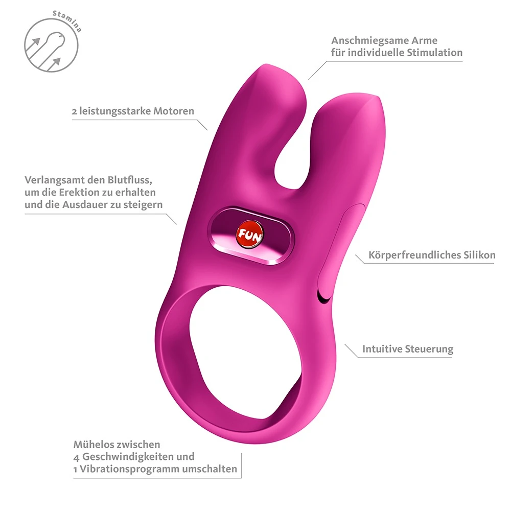 Vibro-Penisring mit 2 Motoren und flexiblen Stimulator-Armen für intensive Doppelstimulation und stärkere Ausdauer