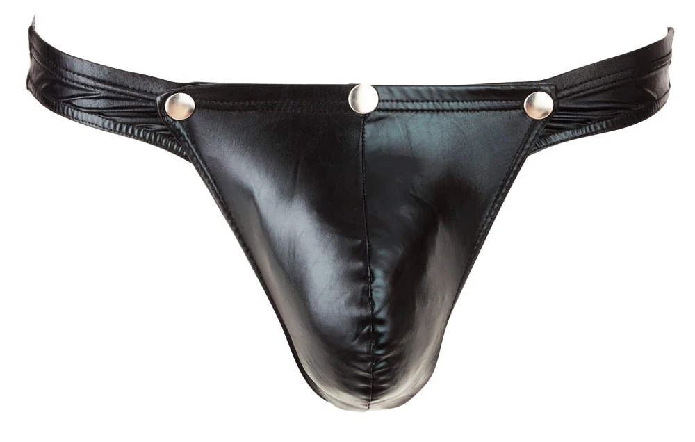Aufregender String mit Swellfunktion und aufknöpfbarem Beutel in schwarz.