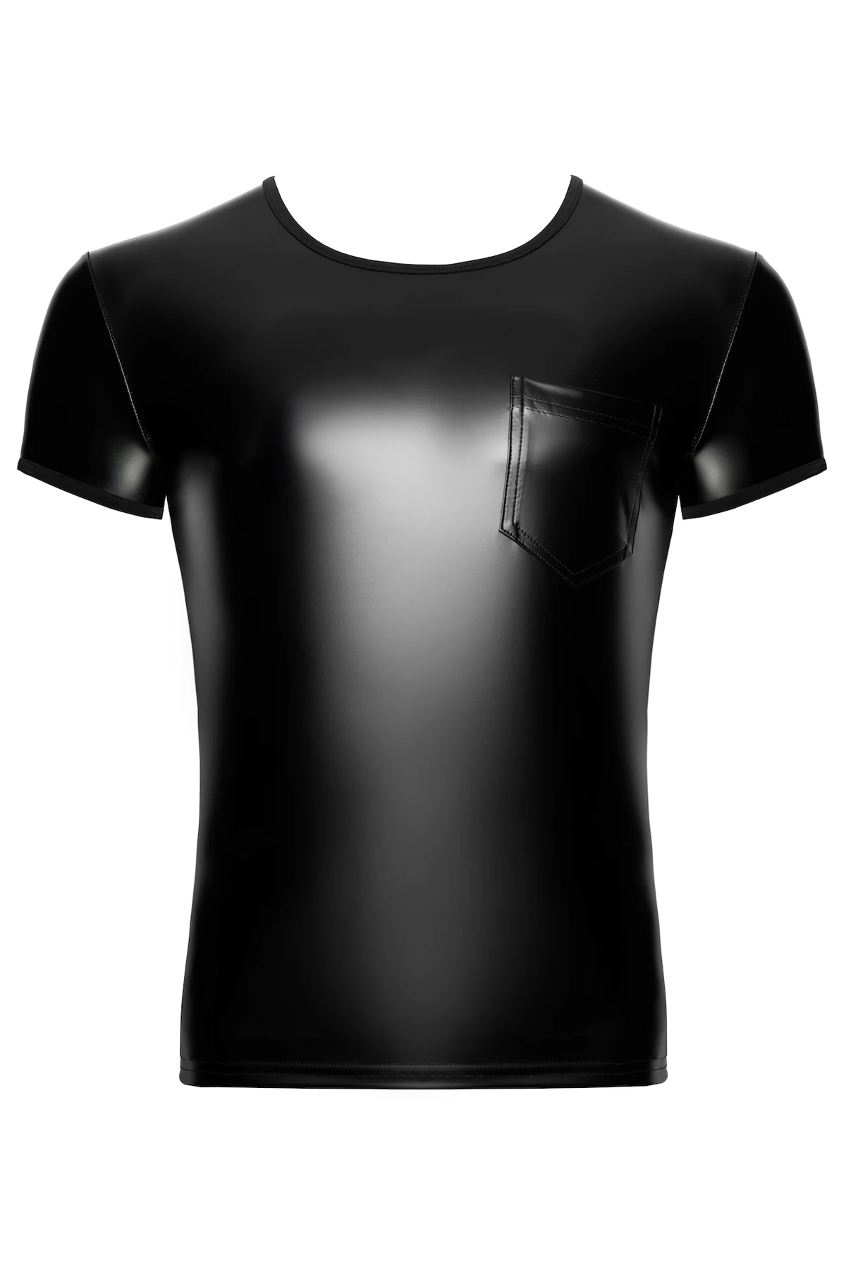 Figurbetontes Noir Handmade Men T-Shirt H084 aus glattem Powerwetlook, elastisch, körpernah geschnitten und mit markanter Brusttasche für einen betonten, sexy Look