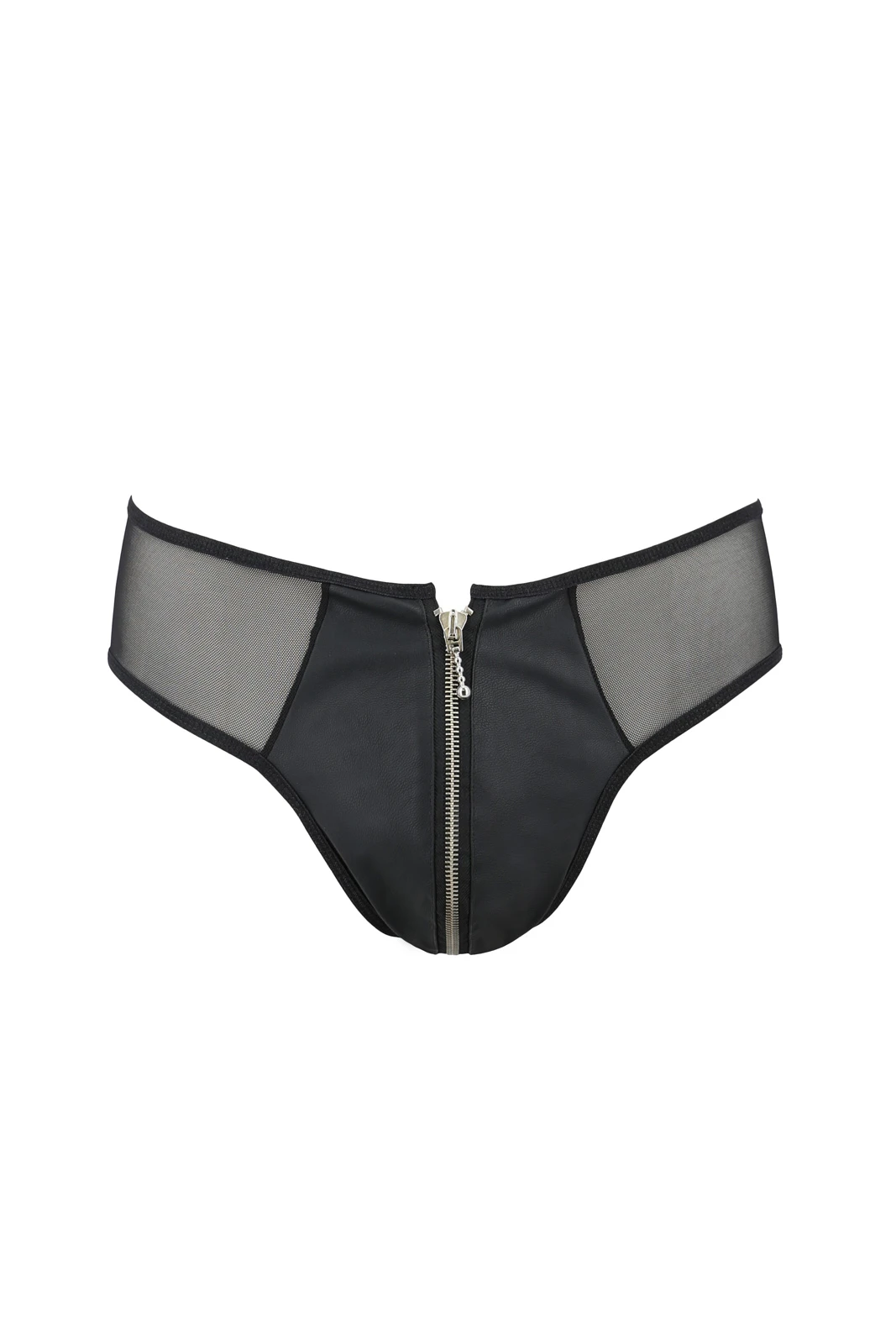 Kunstleder schwarzer Herren Slip mit Zip und Netz von Passion Menswear 042