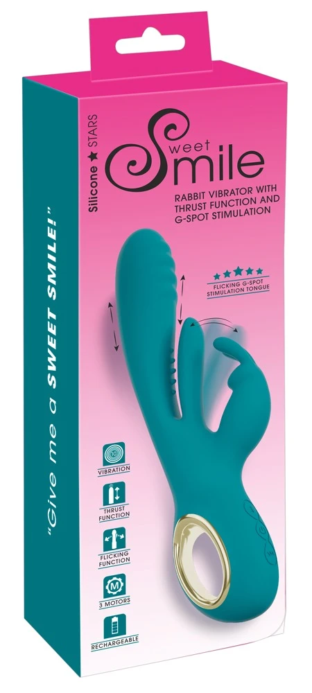 Smile Rabbit Vibrator w Thrust, Rabbitvibrator mit Stoß-Funktion und blitzschneller G-Punkt-Zunge – kraftvoller Ringgriff, drei starke Motoren für intensive Innen- und Außenreize