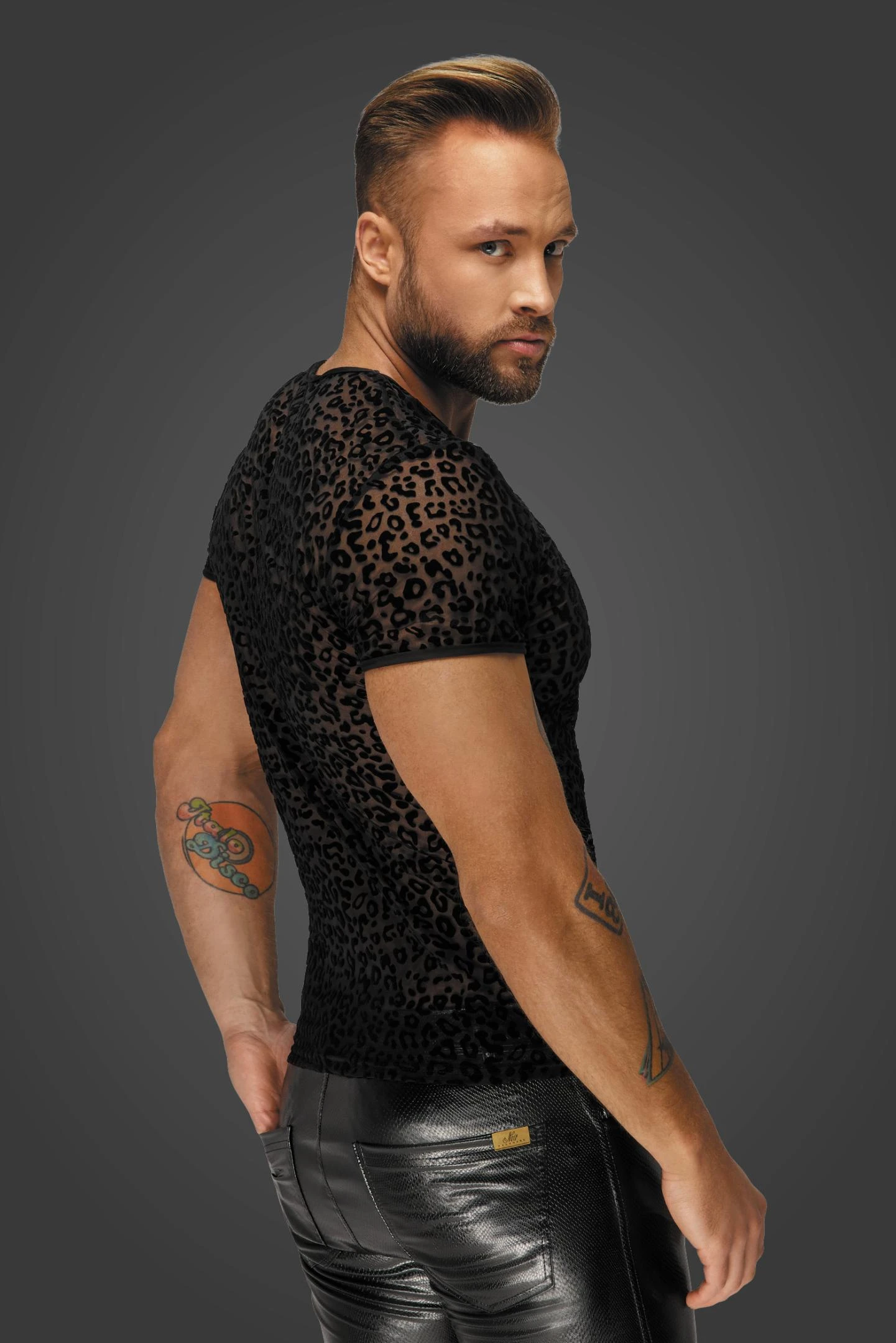 Herren Leopard Flock T-Shirt H071 transparent von Noir Men