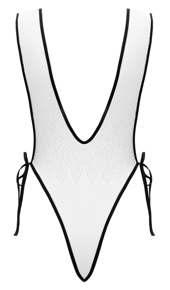 Sexy Body weiß schwarz mit Spitze ouvert seitlich offen tiefer Ausschnitt hoher Beinschnitt elastisch Cottelli Fantasy Dessous