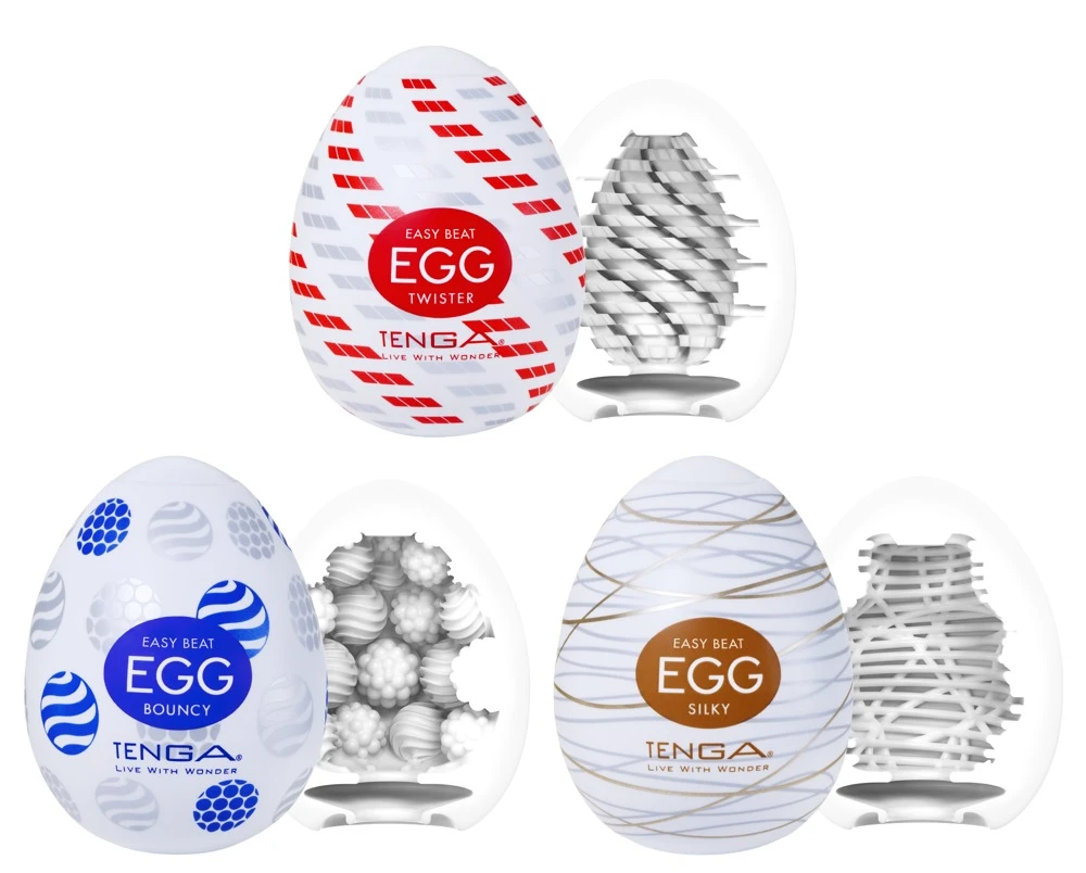 Tenga Egg Standard 3er, Einmal-Masturbator im Ei-Design mit Gleitgel, 3 Reizstrukturen Twister Bouncy Silky, kompakt & sexy erotisch