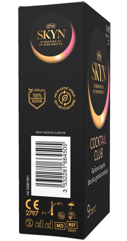 Skyn Cocktail Club 9er FR, Aromatischer Kondom-Mix für heiße Nächte – ultradünn, gefühlsecht, latexfrei und perfekt für sinnliche Momente in Deinem sexy Wetlook- & Netz-Style