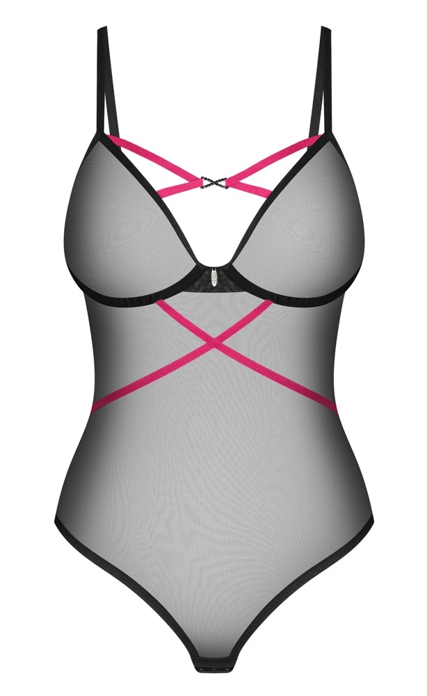 Transparenter Stringbody aus Powernet, Dessous- Lingerie Strasselement im Dekolleté Transparenter Stringbody aus Powernet, Dessous- Lingerie Strasselement im Dekolleté