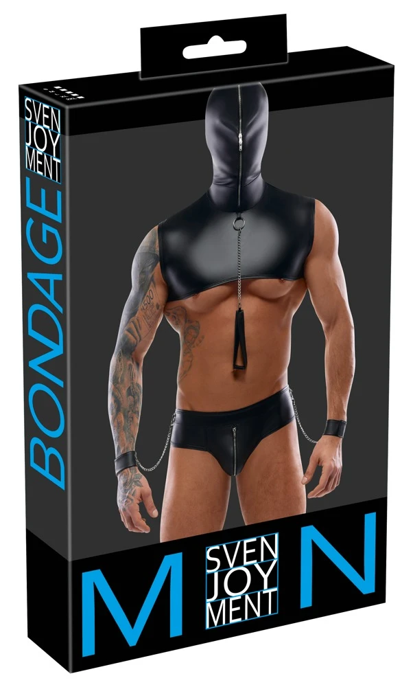 Kurzes Kapuzen-Top, Riostring, Leine und 2 Handfesseln im Set von Svenjoyment BONDAGE.