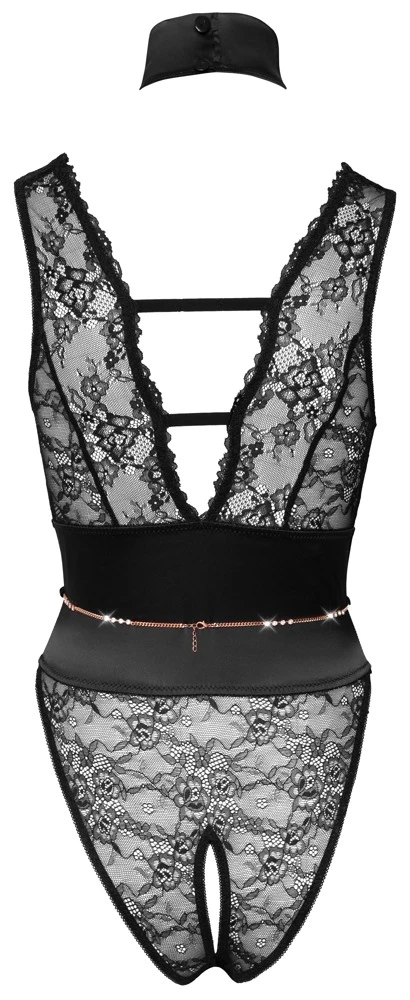 Abierta Fina Body ouvert mit Halsband und Kettenbesatz