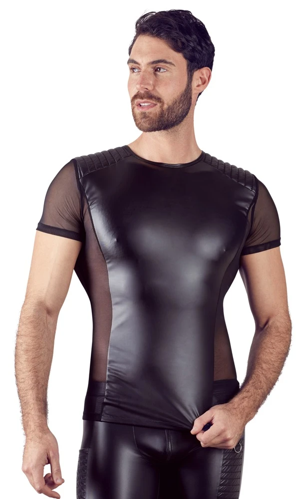 Herren Shirt von NEK im edlen Mattlook mit gesteppten Schultern und Powernet-Einsätze an den Seiten.
