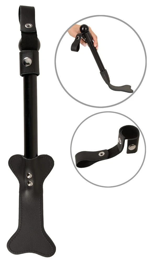 Le Paddel Hundeknochen, Leder Spanking Paddel Knochen-Design mit Holzgriff robust doppellagig vernietet abnehmbare Lederschlaufe BDSM ZADO