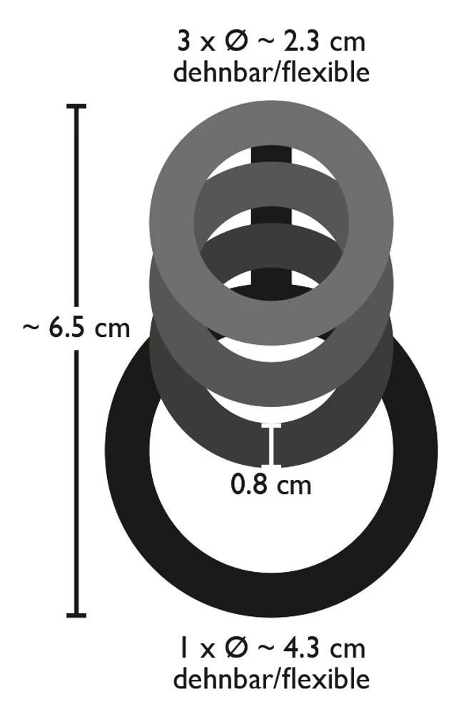 Der Cock Ring von Bad Kitty verbindet einen Hodenring und 3 Penisringe mit einem geriffelten Verbindungssteg.