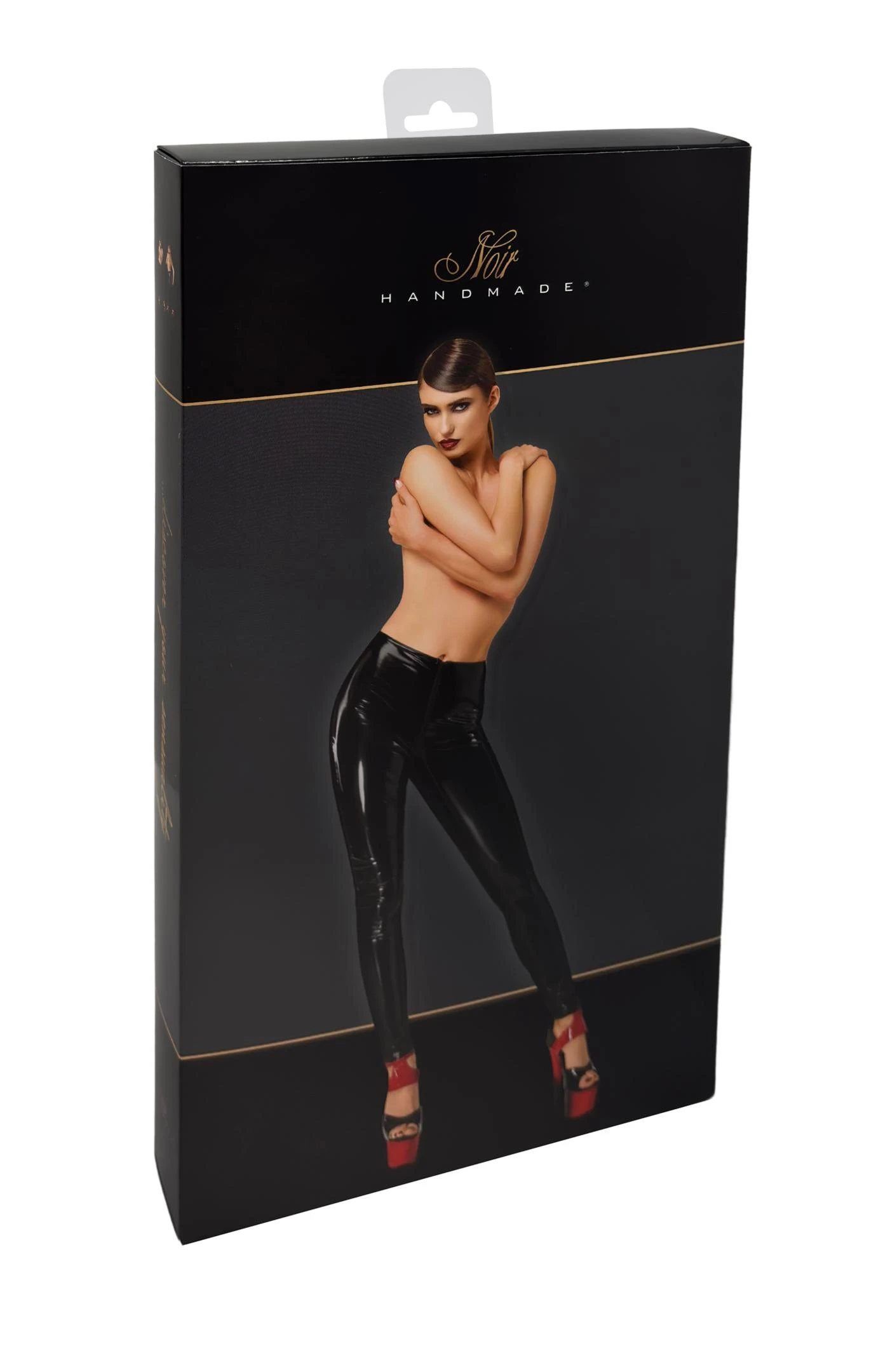 F380 Dominae Kinky Skinslave Lack Leggings schwarz mit Hochglanz-Effekt, hauteng, dehnbar, mit 2-Wege-Zipper im Schritt und Reißverschlüssen hinten am Bein – für einen kompromisslos sexy Look